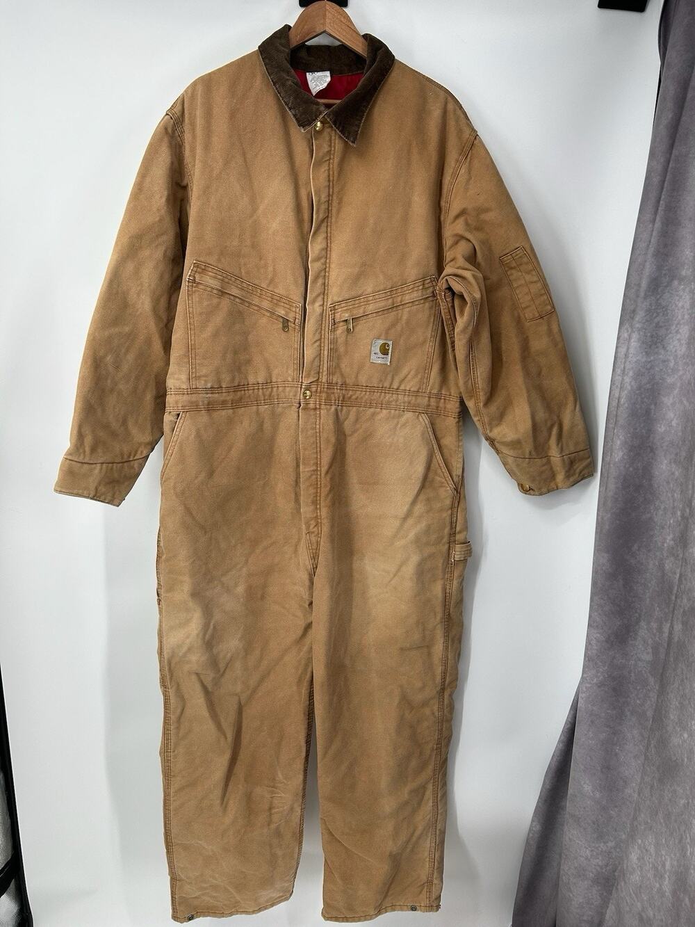 Vintage Carhartt Mens 996Q Tan Quilted Red Lined Coveralls 48 Short